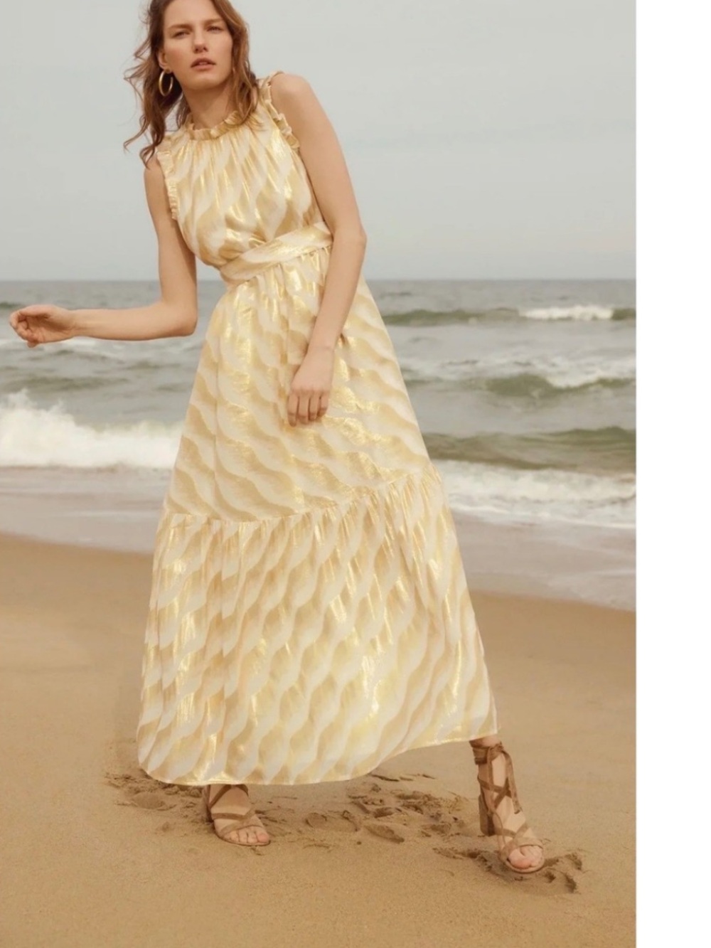 Marie Oliver Alice Silk Dress in Golden Wave Metallic Chiffon